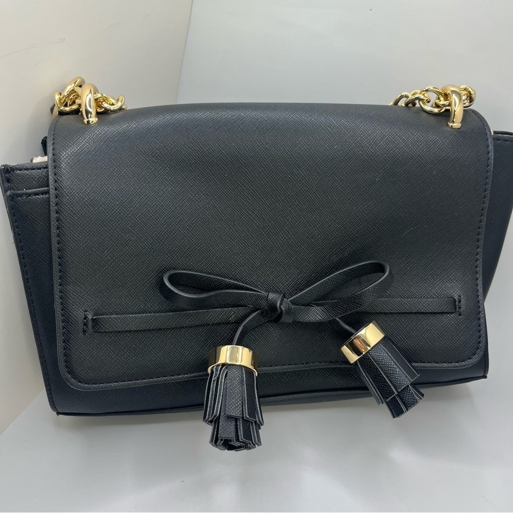 Kate Landry Black Chain Strap Crossbody Bag Tassel Detail Like New